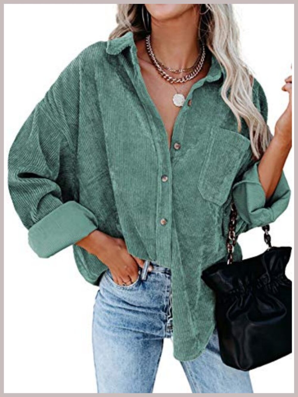 Women's Corduroy Oversized Boyfriend Button Down Long Sleeve Shirt